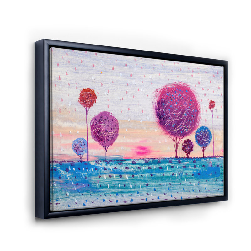 Impression d'arbre de couleur mauve II - peinture sur toile, H 16 po x l 32 po x p 1 po, Cadre flottant noir