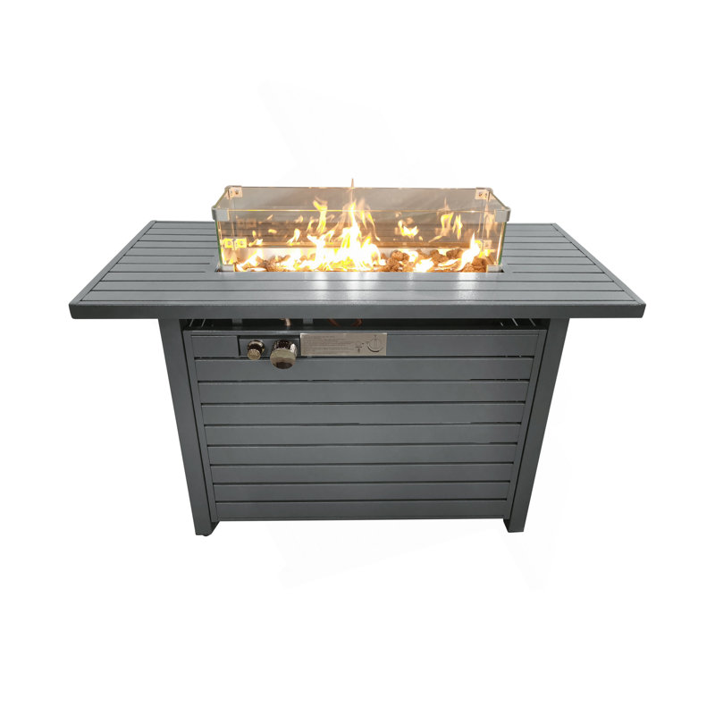 11'' H X 42'' L Steel Propane Outdoor Fire Pit Table With Lid