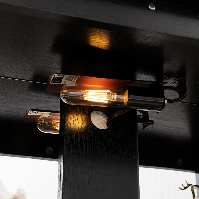 Armoire ajustable en verre avec tiroir encastré à DEL et tiroir spacieux, noir, pour objets de collection.