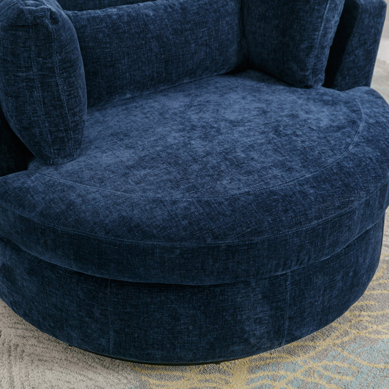 Navy Chenille Swivel Barrel Chair with Ottoman