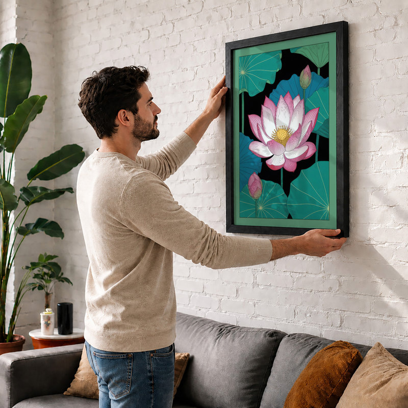 Lotus in Bloom Botanical - Framed Print, Unframed, A1 - 84.1 x 59.4 cm