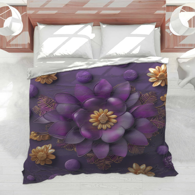 Édredon floral mauve et doré, Simple extra long