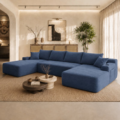 Canapé modulaire Cloud avec méridienne en forme de U et poches latérales