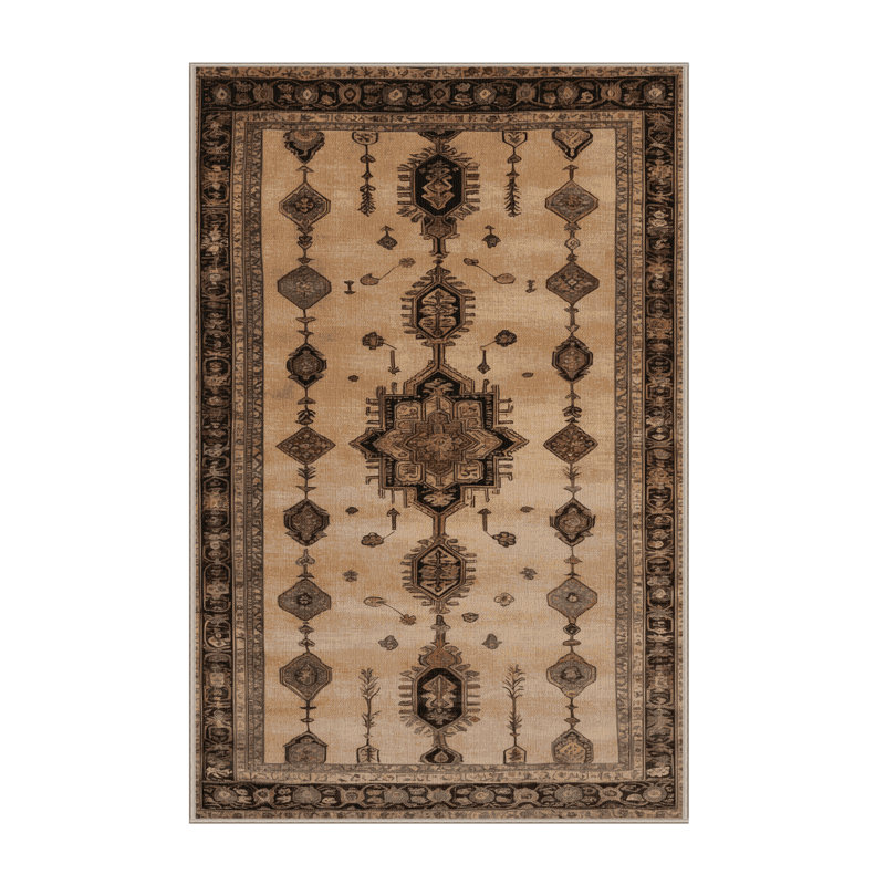 Tapis beige lavable à la machine, Rectangle 7 pi x 9 pi