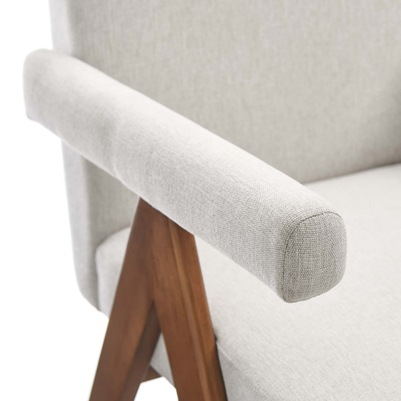Modway Lyra Fabric Arm Chair Dining Chair, Ivory Fabric