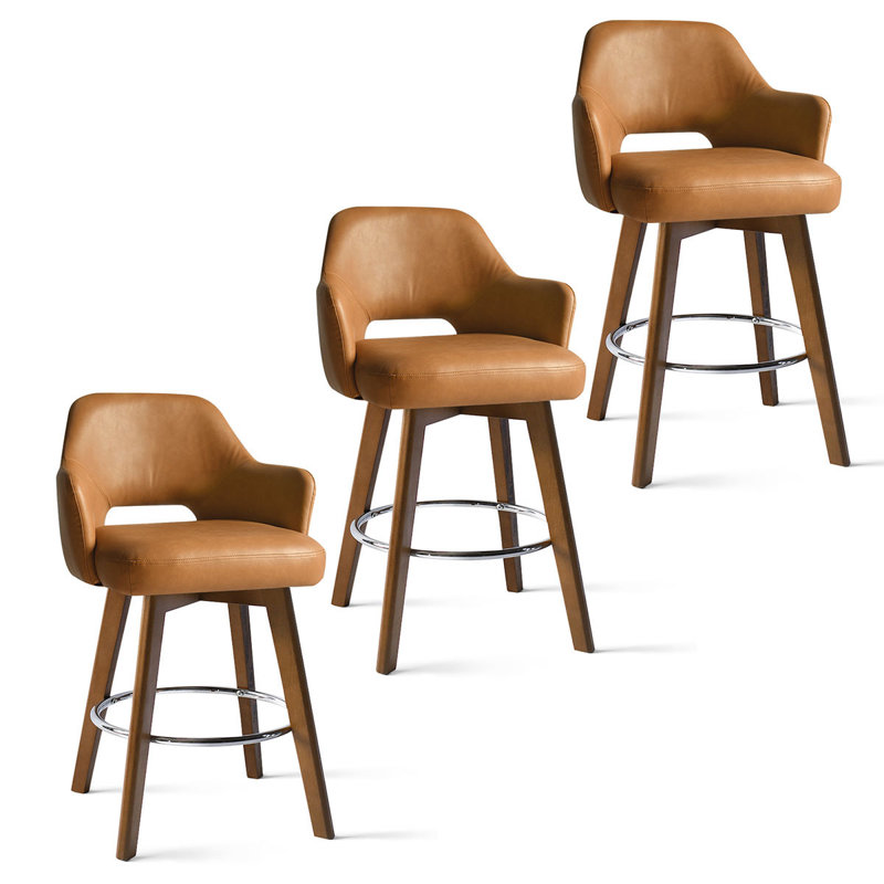 Celines 26.5" Swivel 360-Degree Faux Leather Upholstered Counter Stool, Brown