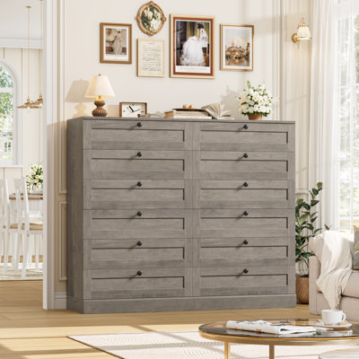 Ensemble de 2 commodes de rangement verticales 52 po avec 6 tiroirs profonds, grande unité peu encombrante pour les appartements et les entrées