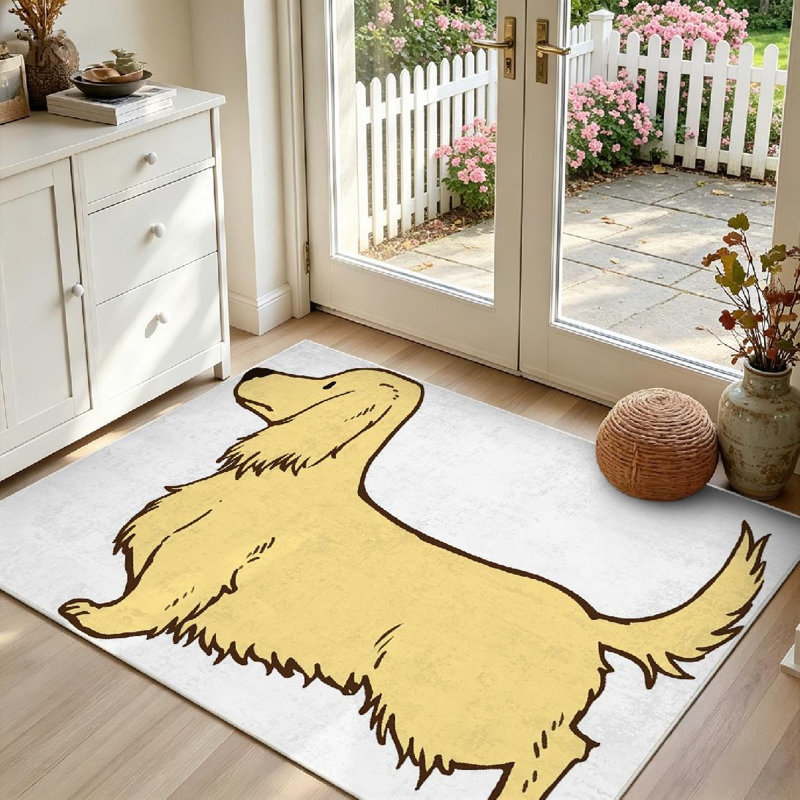 Tapis crème teckel lavable à la machine, Rectangle 39" x 63"