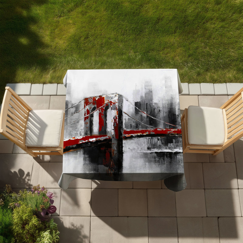 Abstract and Red Brooklyn Bridge Tablecloth | Indoor Outdoor Decor