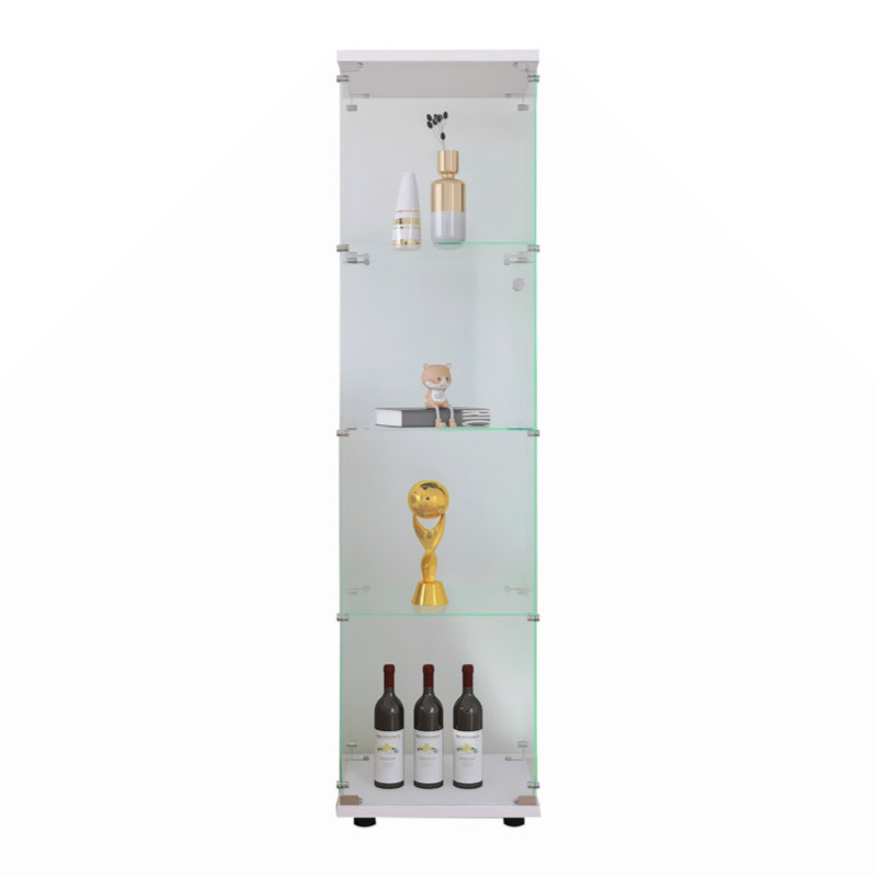 Glass Display Cabinet  Shelves With Door, Floor Standing Curio Bookshelf   Bedroom Office,