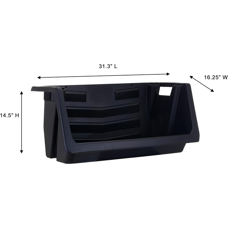Mighty Tuff Heavy Duty Nesting Stack Bins, 3 Pack, Holds Up To 100 lbs, Black
