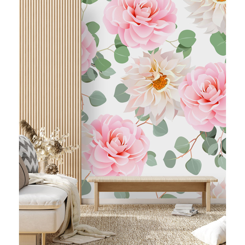 Austi Floral Wall Mural, Vinyl, 8.34" L x 100" W