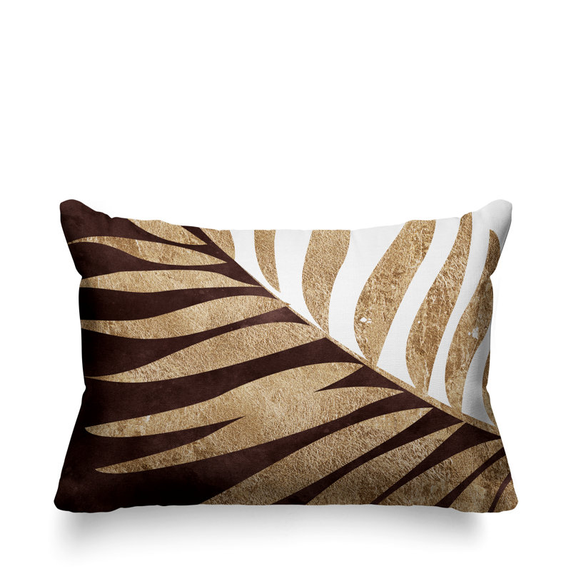 Coussin lombaire intérieur / extérieur Pom Fern, Brun / or / blanc
