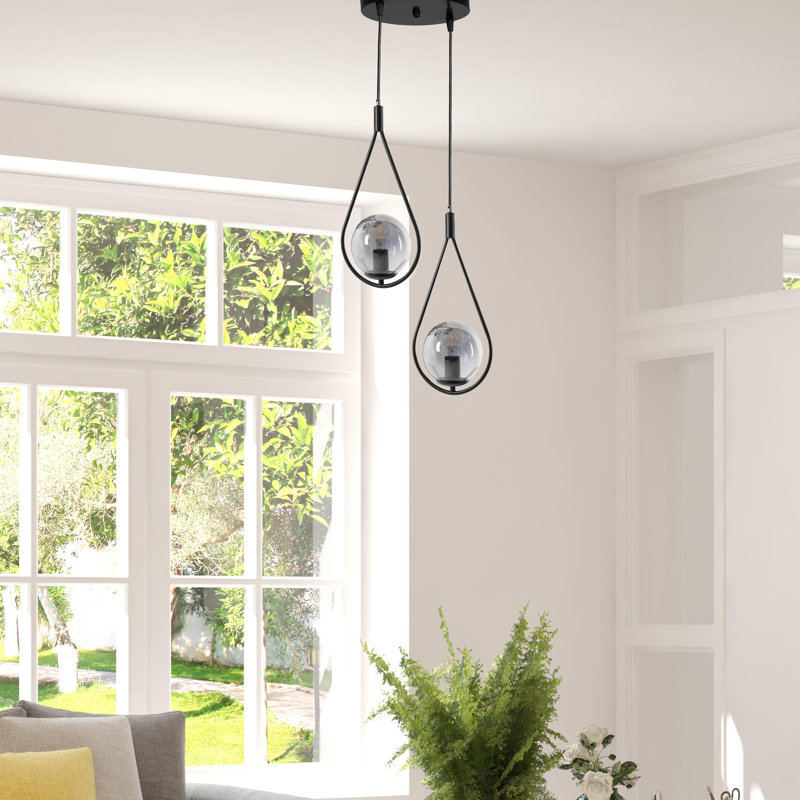 Luminaire suspendu en grappe 2 lumières Bascom, Noir, Fumée