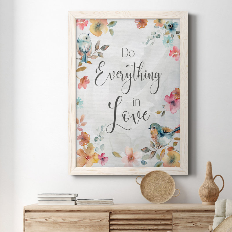 «Spring Bird Love», art textuel sur toile, H 31,5 po x l 23,5 po x P 1,5 po, Blanc