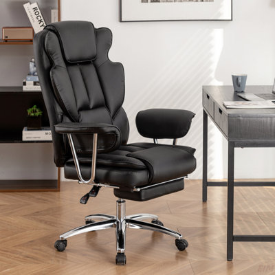 Office Chair, Big And Tall Executive Office Chair With Footrest, Leather Computer Chair, Ergonomic Reclining Chair High Back, Large Home Office Chair