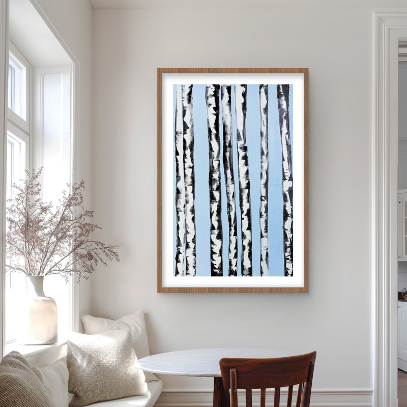 Birches on a Blue Background - Framed Matted Print for Decor