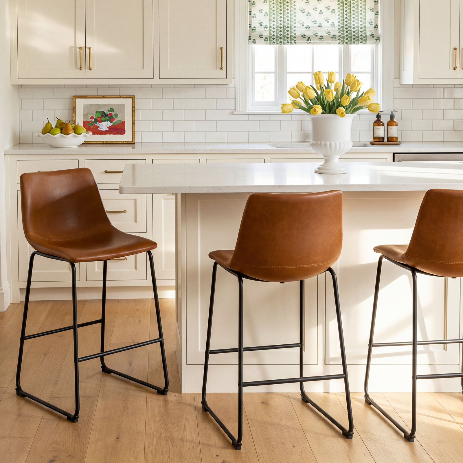 Bela 24" Bar Stool, Tan Faux Leather