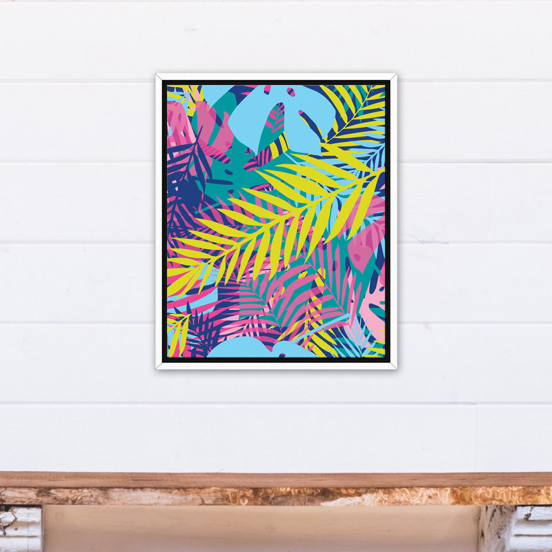 « néon palm leaves », reproduction d’impression sur toile encadrée