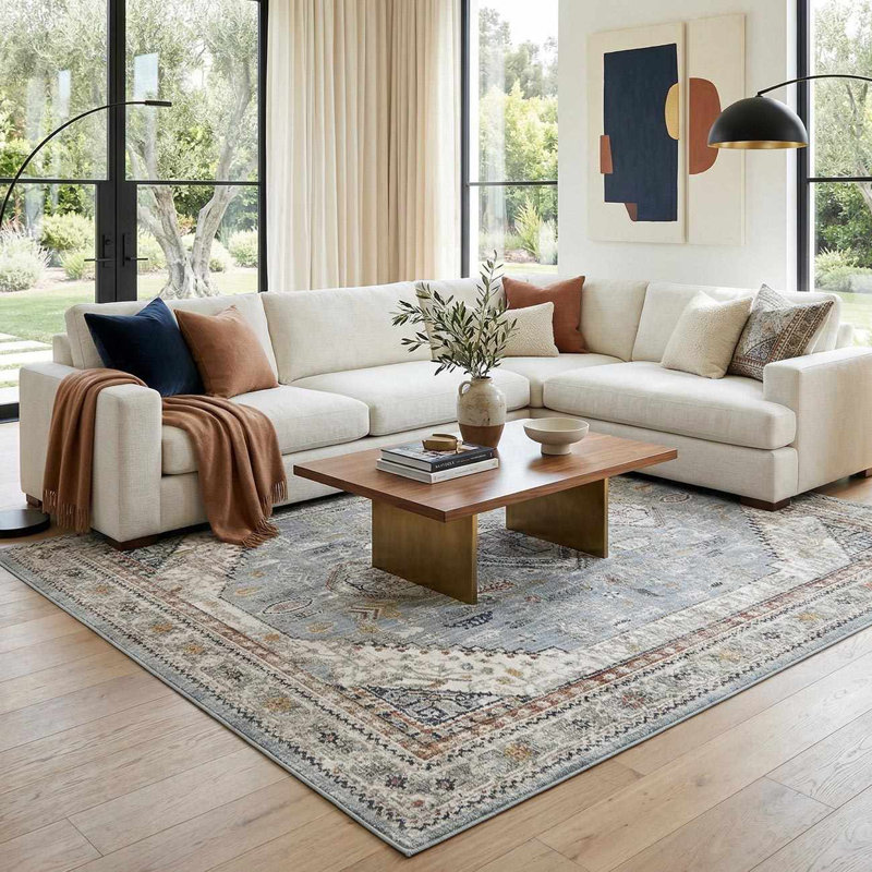 Kota Traditional Medallion Ice Blue Area Rug, Blue, 6'7" x 9'6"