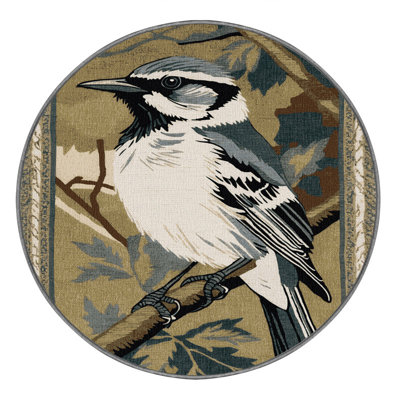 Washable Northern Mockingbird Birds Area Rug, Round 6'