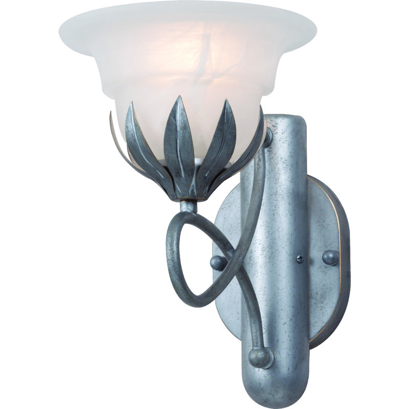 1-Light Indoor Antique Silver Wall Armed Sconce with Alabaster Bell Glass Shade