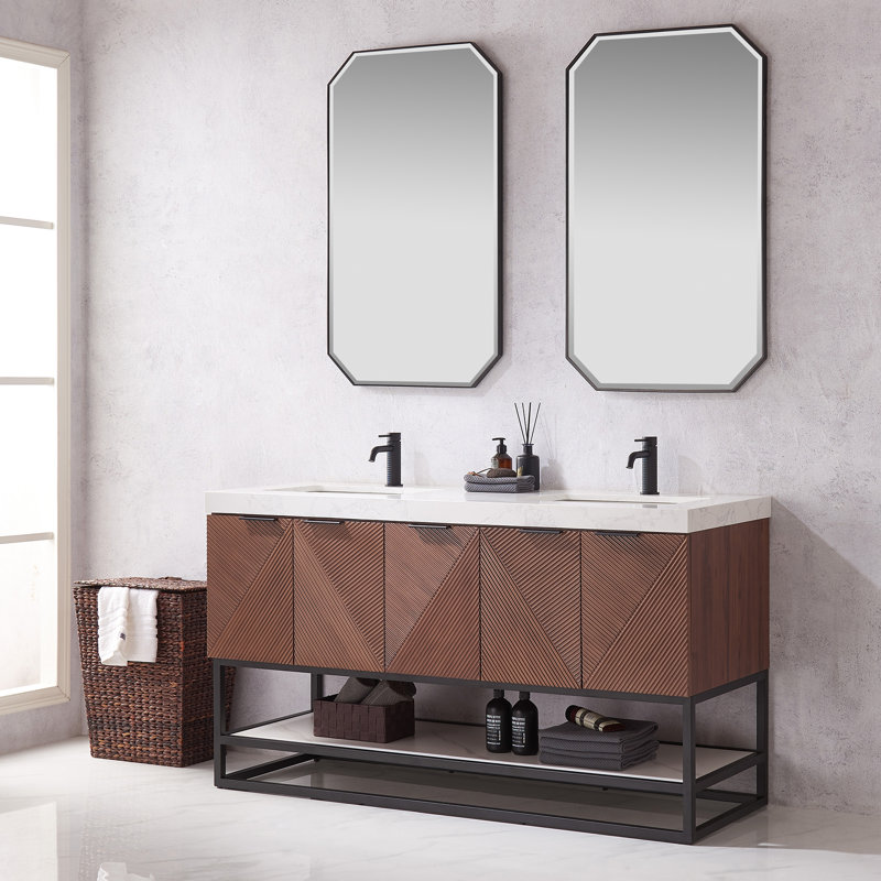 Ensemble de meuble-lavabo double autoportant Mahon, Noir mat, Noir mat