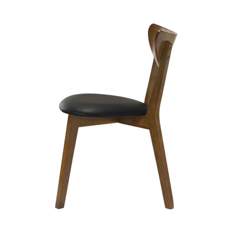 Ensemble de 2 chaises de salle à manger avec siège en similicuir noir, noyer foncé