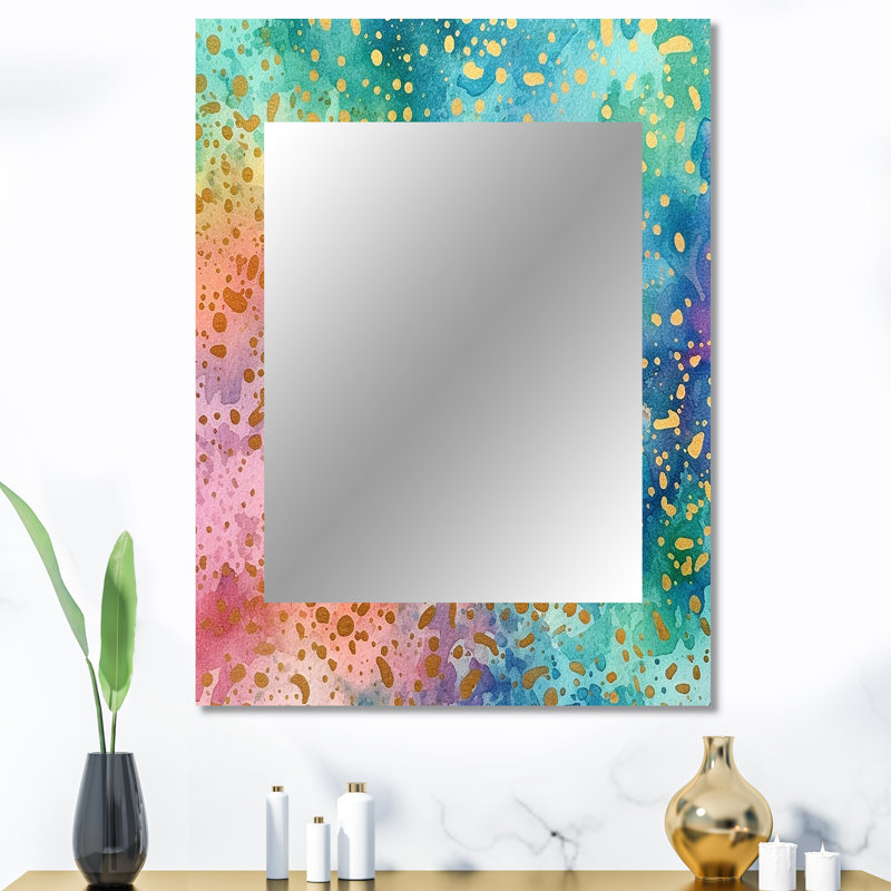 Green and Gold Rhythmic Waters II - Geometric Large Wall Mirror, Modern Unique Mirror, Printed Metal Art, 40" x 30"