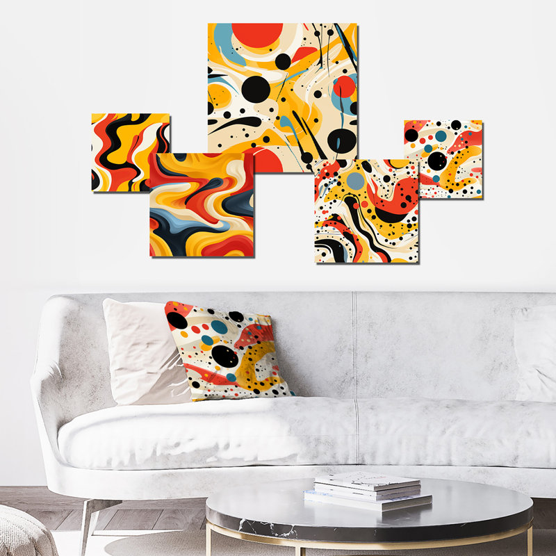 Ensemble de 5 décorations murales géométriques jaunes et rouges Popart
