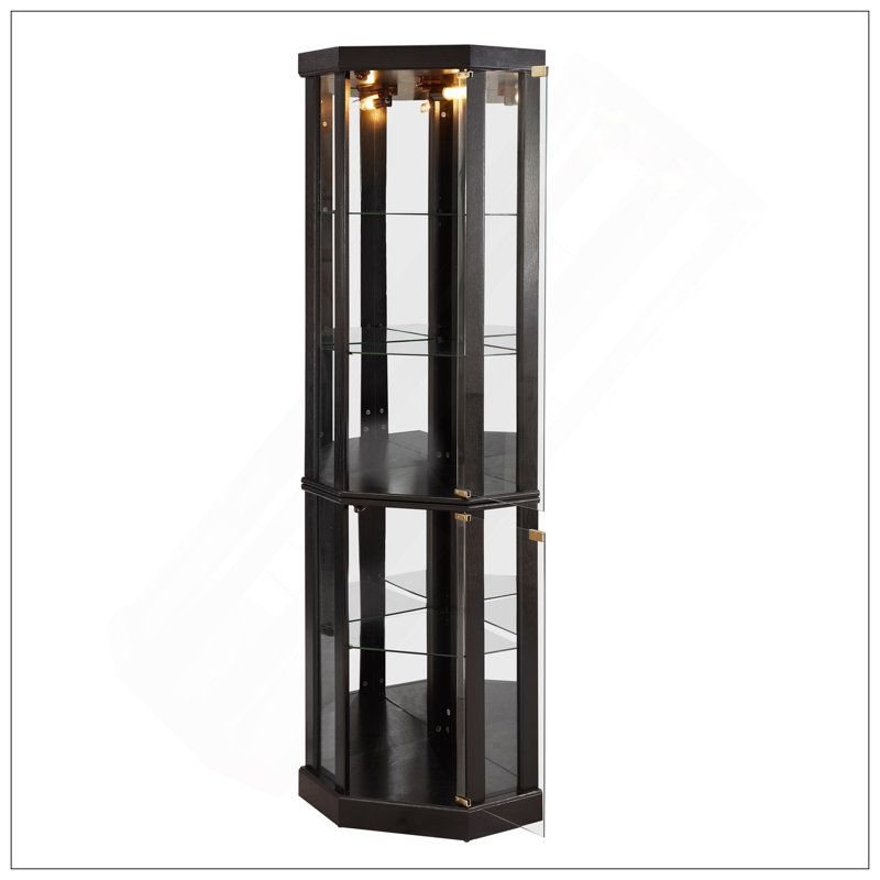 Vitrine de coin lumineuse - Vitrine élégante en verre pour le rangement du salon et du bar - Parfait pour les collections antiques et le vin - Comprend un éclairage intégré - Noir