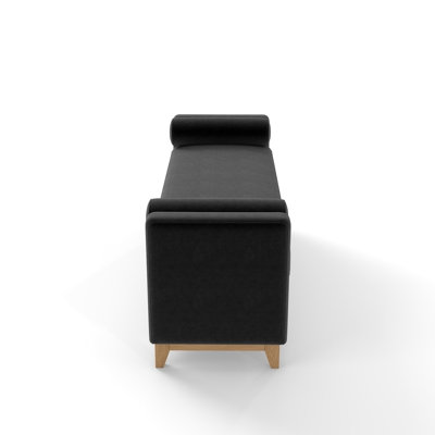 Banc de rangement en sherpa noir 66 pouces avec pieds en bois massif et 2 traversins