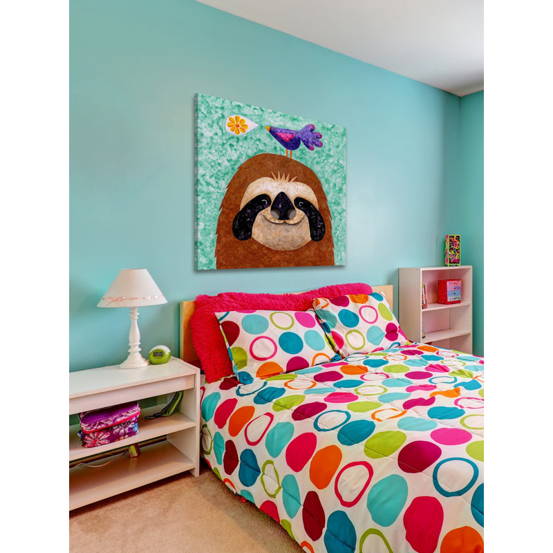 «Sloth Happy» par Janet Nelson, reproduction sur toile tendue, H 32 po x l 32 po x P 1,5 po