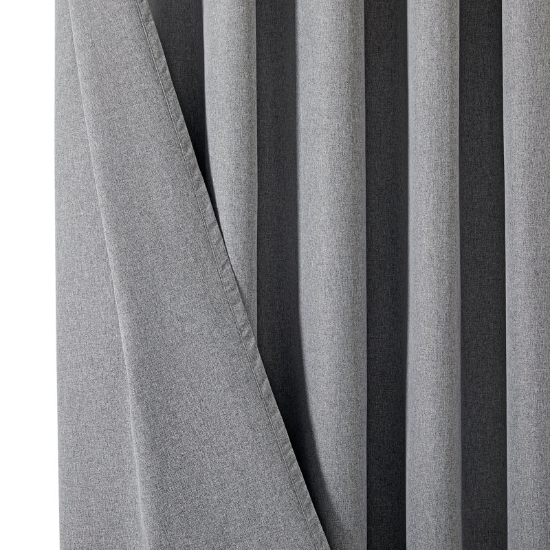 Linen Blend Blackout Curtain Panel Pair, Charcoal, 137cm Width x 168cm Drop
