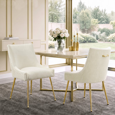 Velvet Upholstered Dining Chairs With Gold Pull Handle