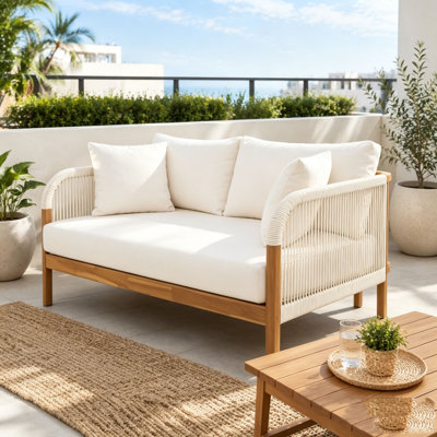 Patio Daybed with Hand-Woven Rope Details and Acacia Wood Frame