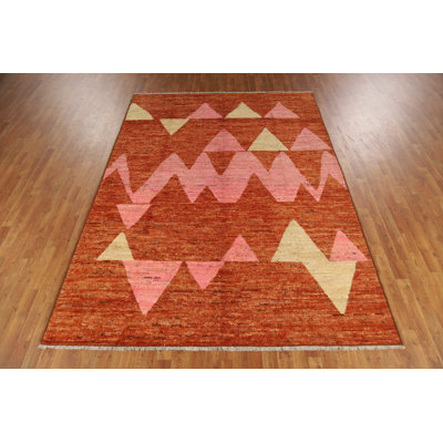 Tapis orange marocain à motif géométrique orange 7 x 10