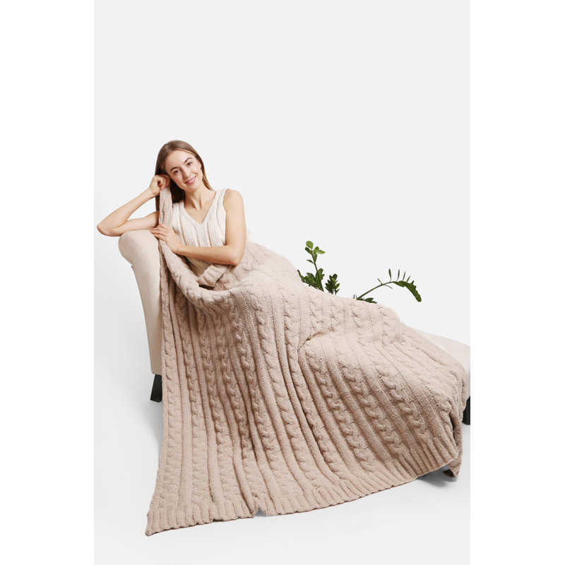 Jeté tressé torsadé luxueux , Beige