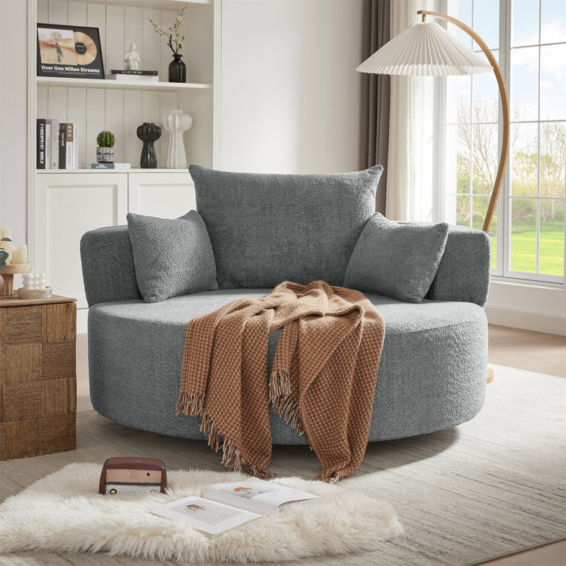 Oversized Swivel Accent Chair, Gray, 35.4"H x 56.4"W x 56.4"D