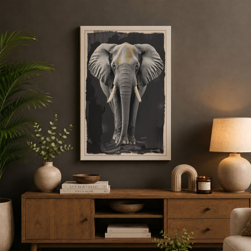Elephant in Presence Modern - Wrapped Canvas, 36x24 - 91.4 x 61.0 cm, White Border