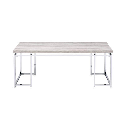 Table basse en chêne naturel et rectangulaire avec base de traîneau à tablier en métal, plateau en bois plaqué et en bois massif, aucune option de rangement