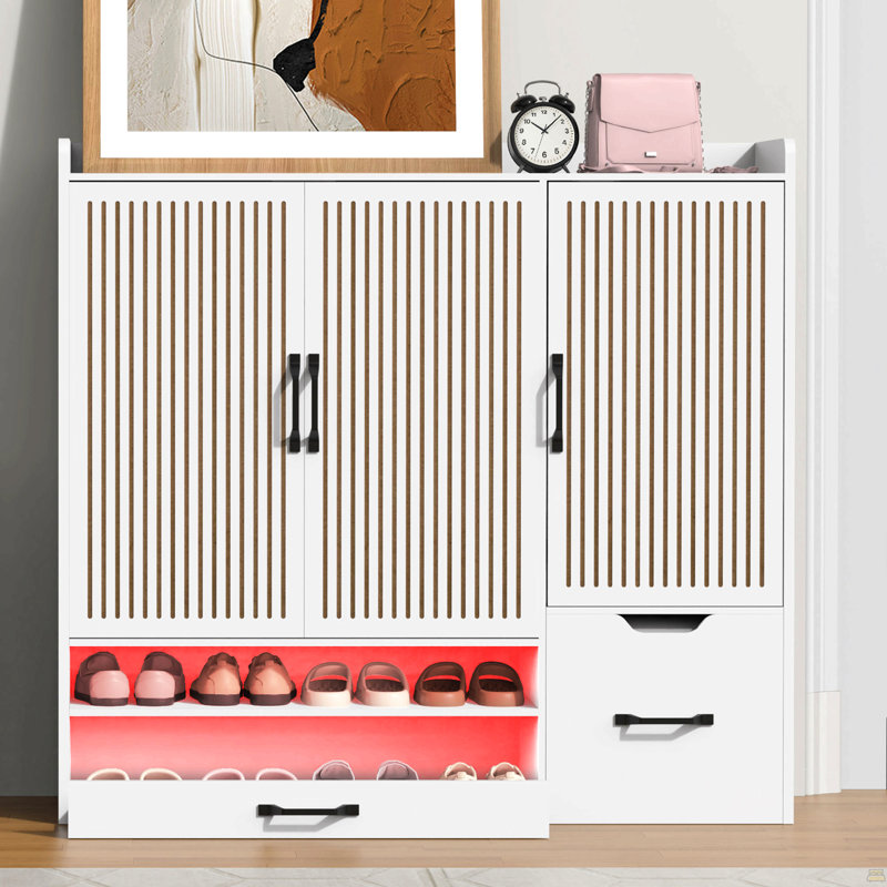 Armoire à chaussures avec tablettes réglables, tabouret