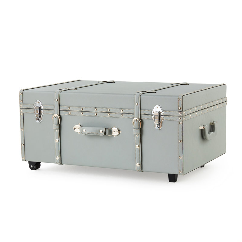 Texture Wheeled Trunk Footlocker with Storage, Charcoal Gray