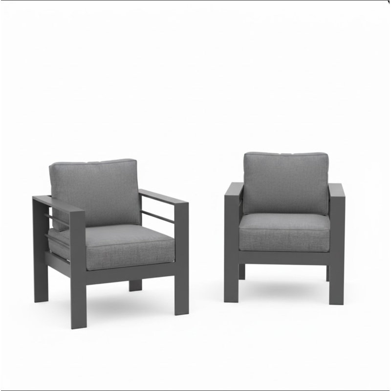 Set Of 2  28" All-Weather Metal Patio Armchairs, Gray, Light Gray