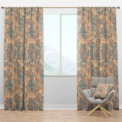 Retro Indian Floral Batik II - Mid-Century Curtain - Velvet Room darkening - 1 panel