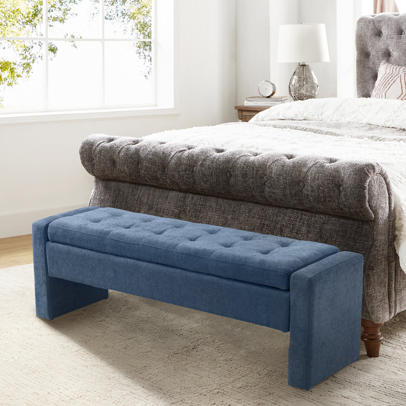 Anthonique 55.1'' W Modern Tufted Upholstered Storage Bench, Navy