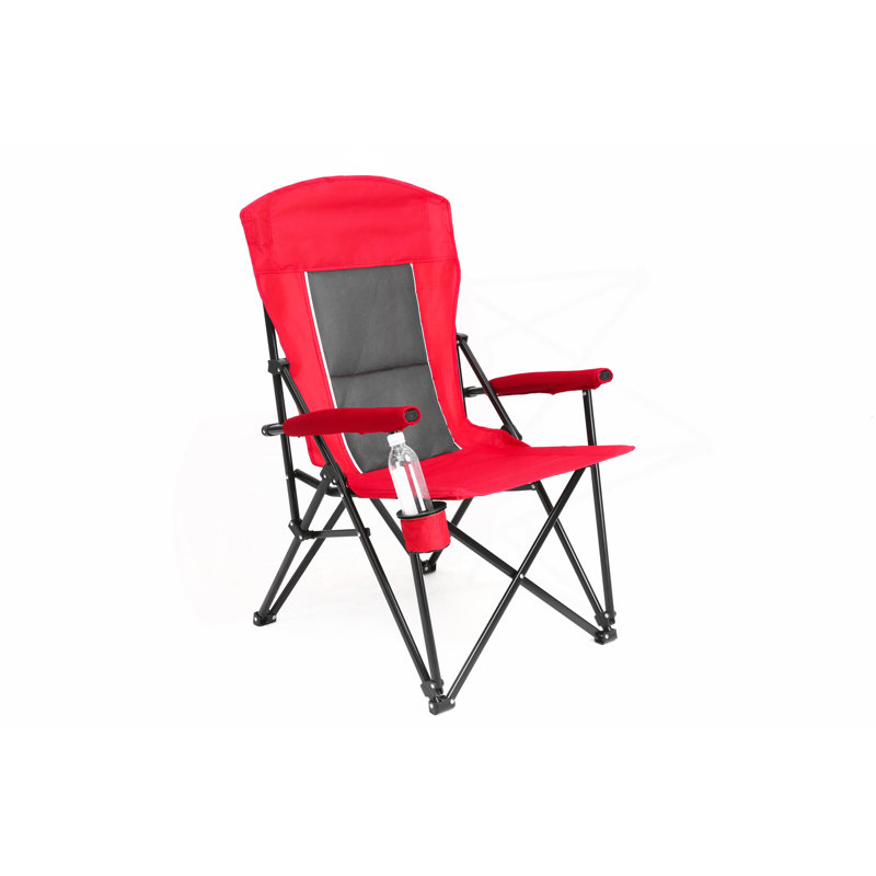 Chaise de jardin robuste à haut dossier avec support 250LBS, chaise pliante portative avec porte-gobelet - rouge, Rouge