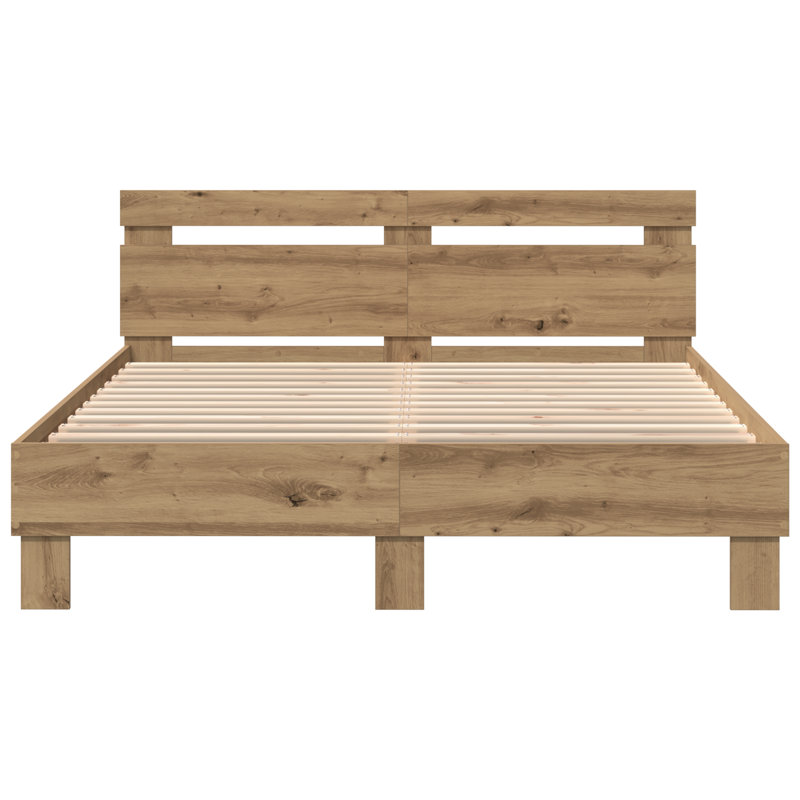 Vidaxl Wood Bed Frame with LED Durable, Kingsize (5'), Artisan Oak