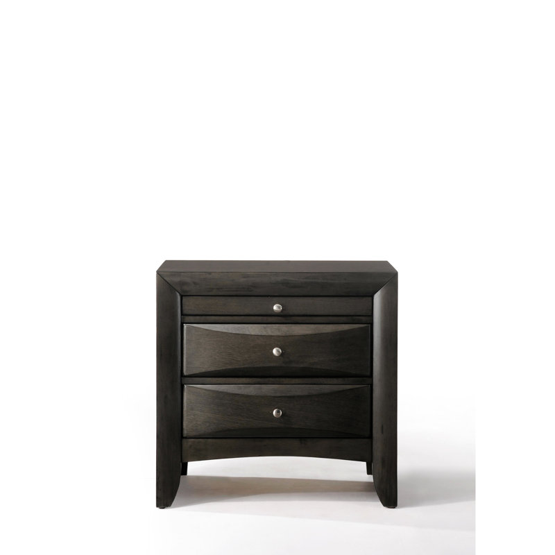 Table de chevet moderne en chêne gris avec tiroir robuste et plateau