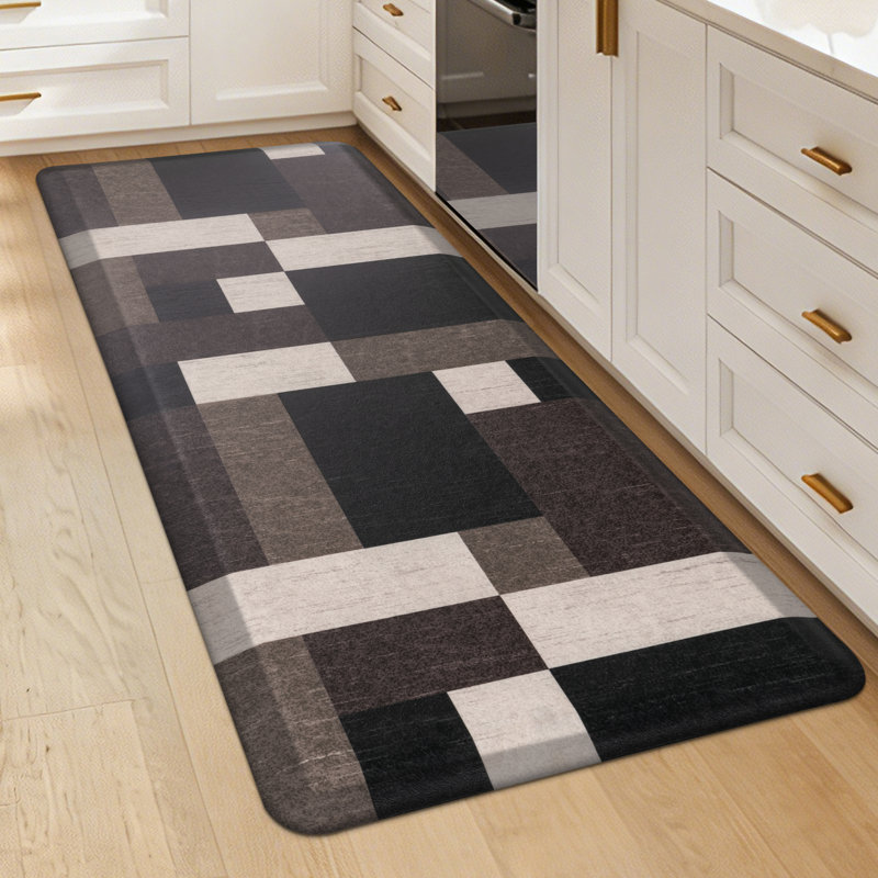 Tapis de cuisine antidérapant, Tapis de couloir 22 po x 54 po, White/Black/Dark Brown